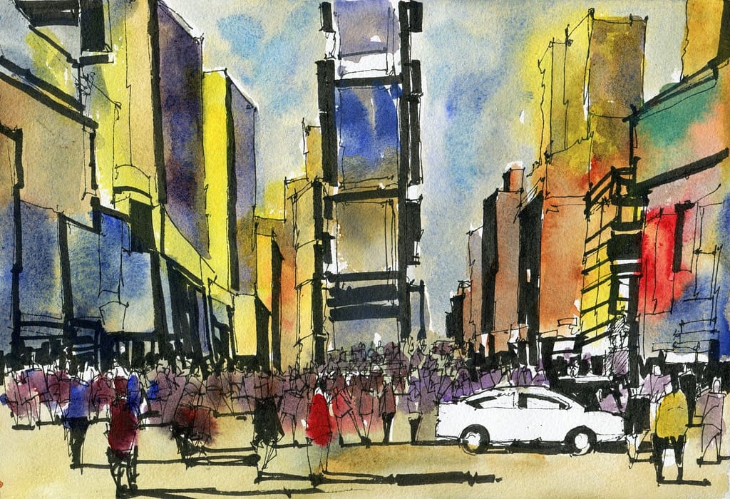 New York Watercolor Tutorial: Graphic Line and Wash Style