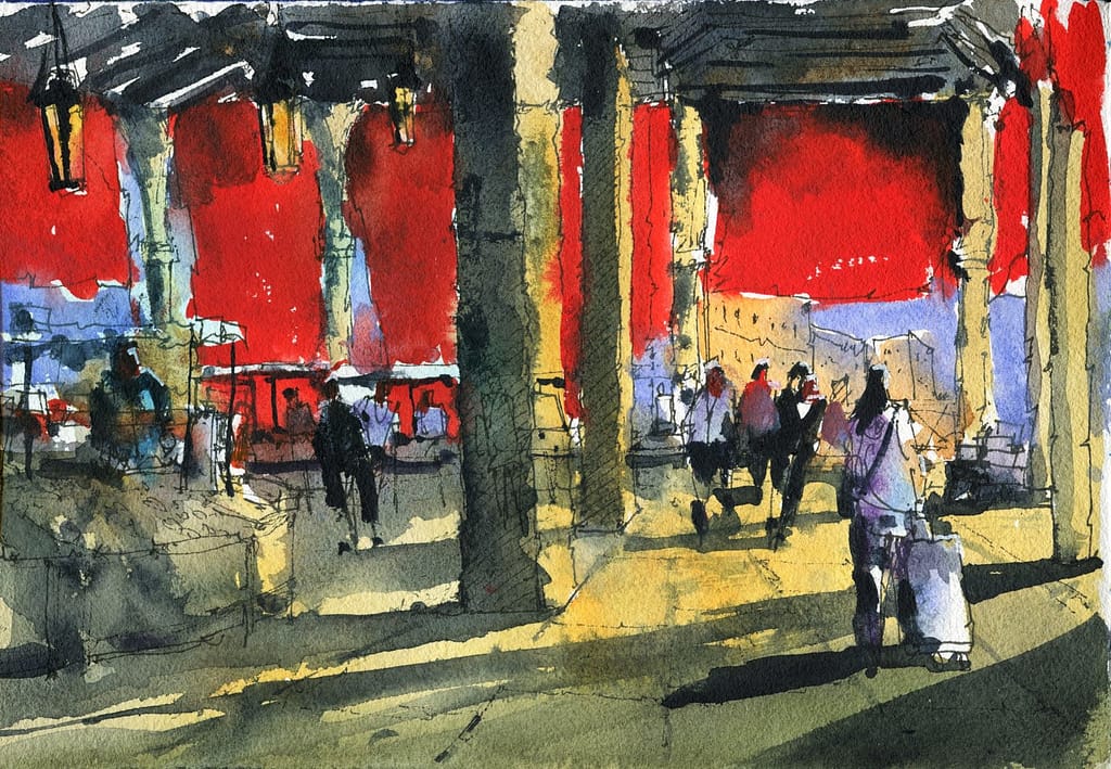 rialto market in venice watercolor