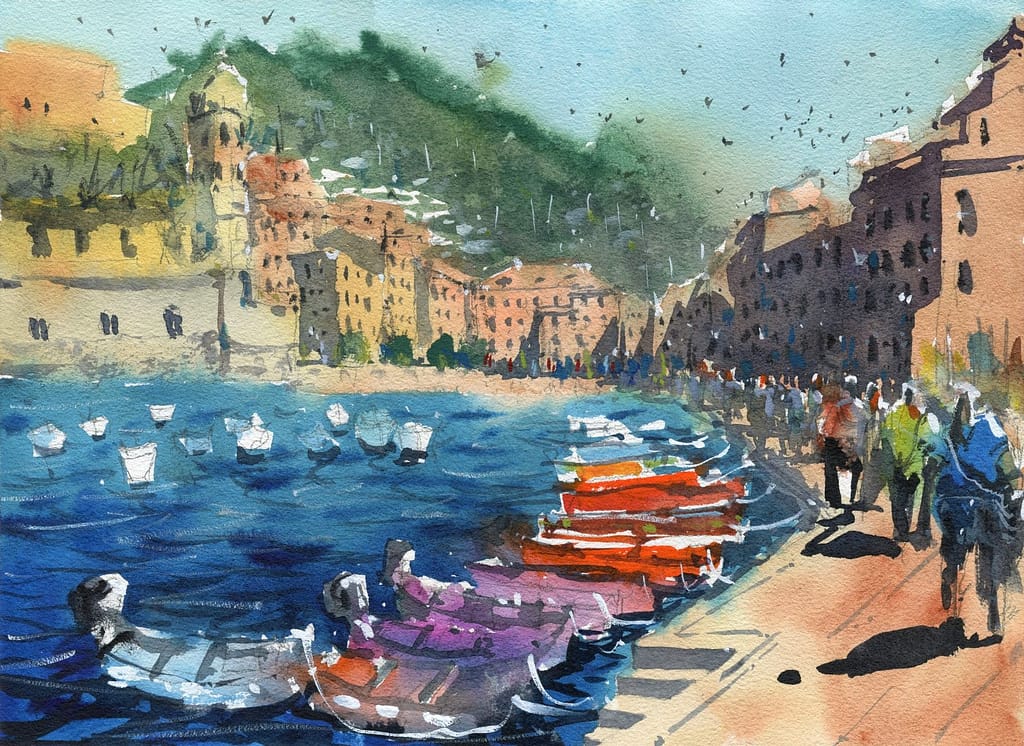 Paint Cinque Terre and Learn Line and Wash