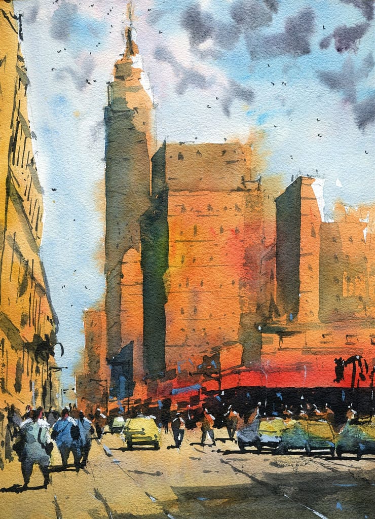 Watercolor Manhattan Street Scene