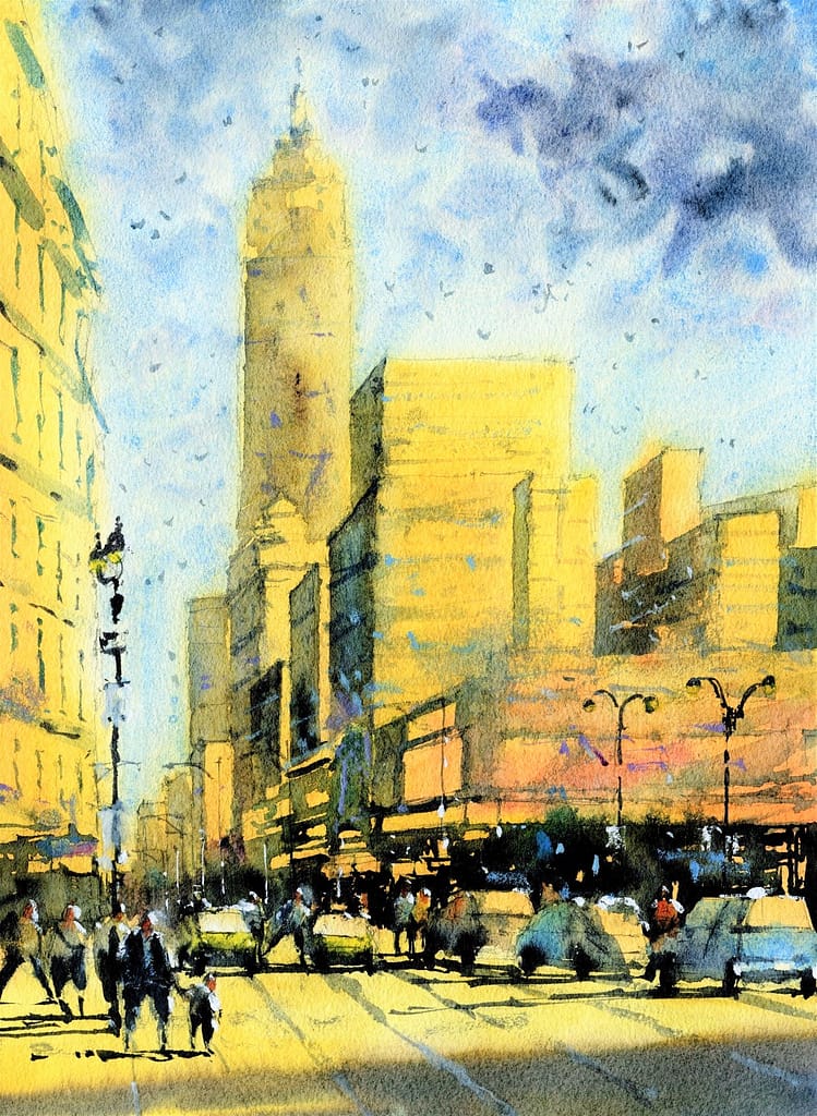 Watercolor Manhattan Street Scene